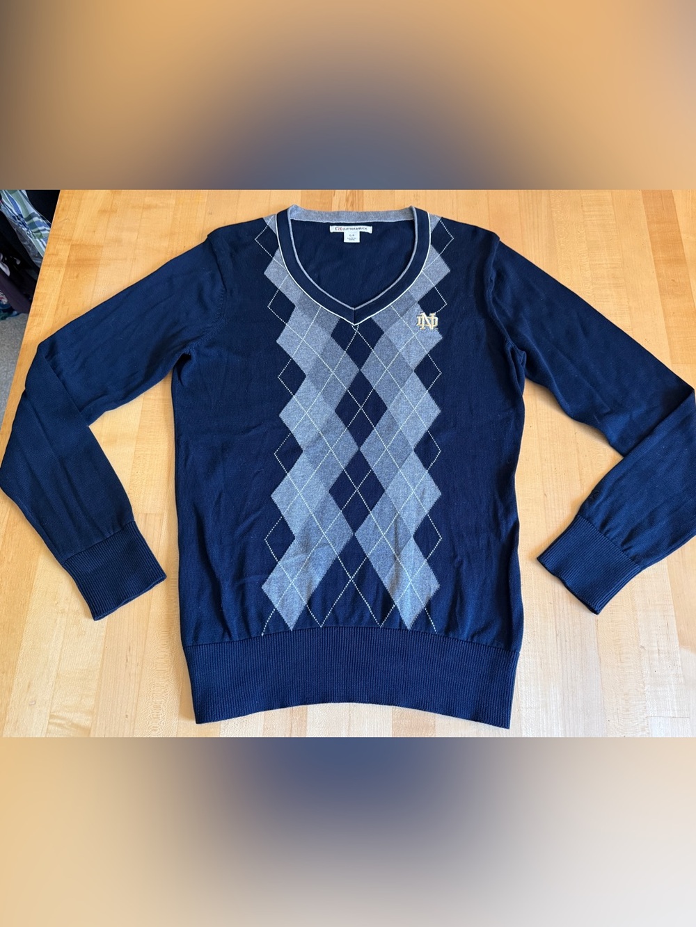 ☘️ University of Notre Dame Fighting Irish 100% Cotton Argyle Sweater Small - Picture 3 of 10